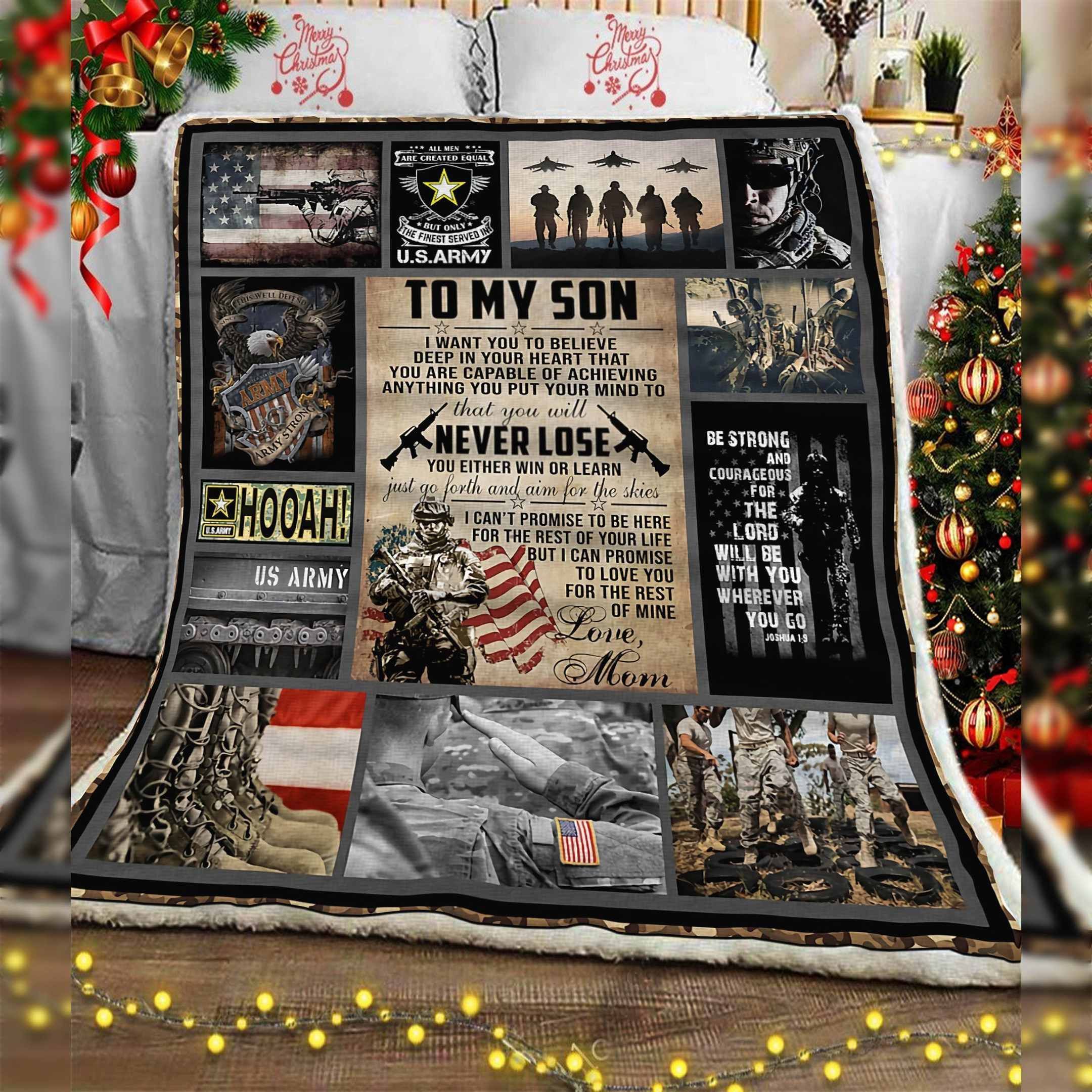 Mom To Son Army Sherpa Fleece Blanket