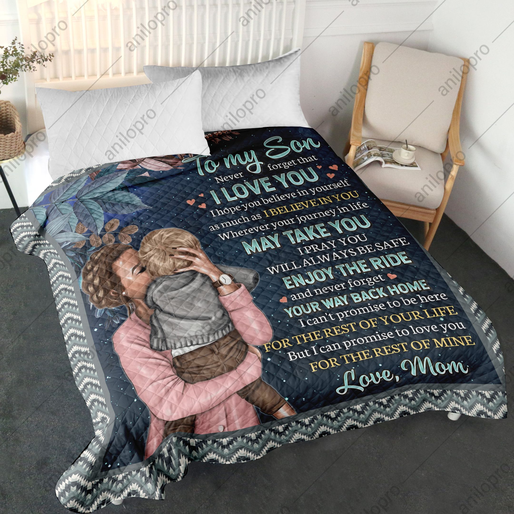 Mom To Son Be Safe Quilt Blanket DHC040120188TD