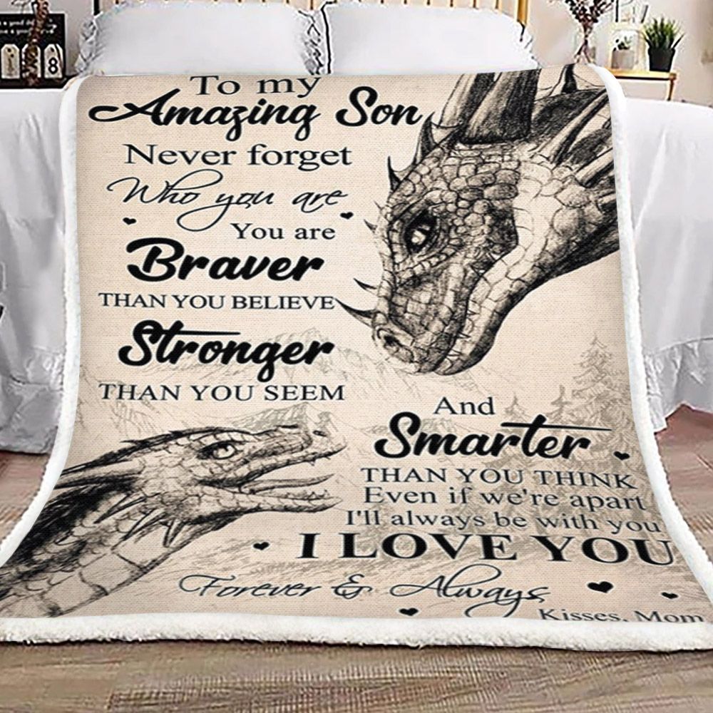 Mom To Son Dragon Sherpa Fleece Blanket