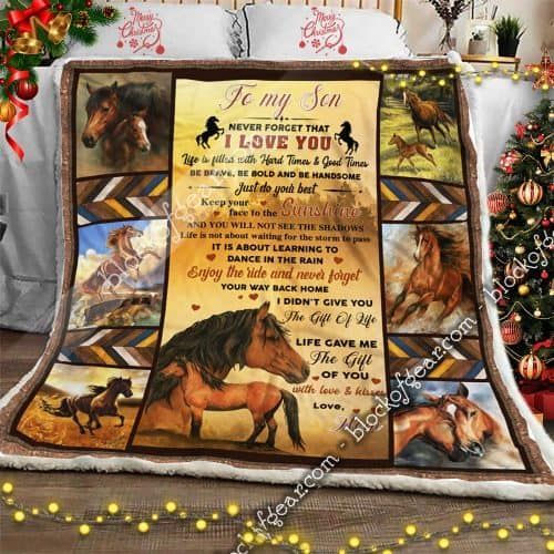 Mom To Son Horse Sherpa Fleece Blanket
