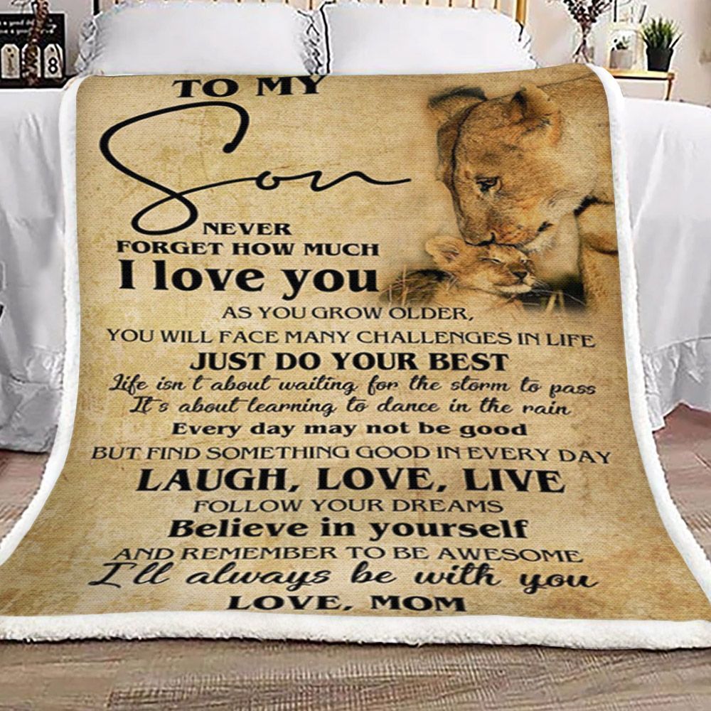 Mom To Son Lion Sherpa Fleece Blanket