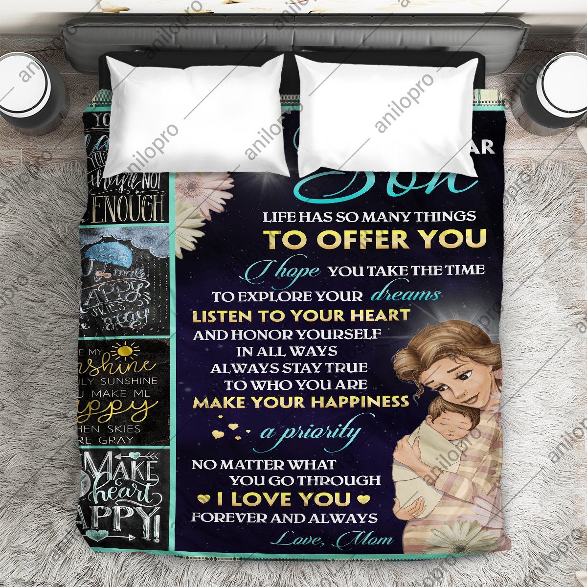 Mom To Son Listen To Your Heart Quilt Blanket DHC040120144TD