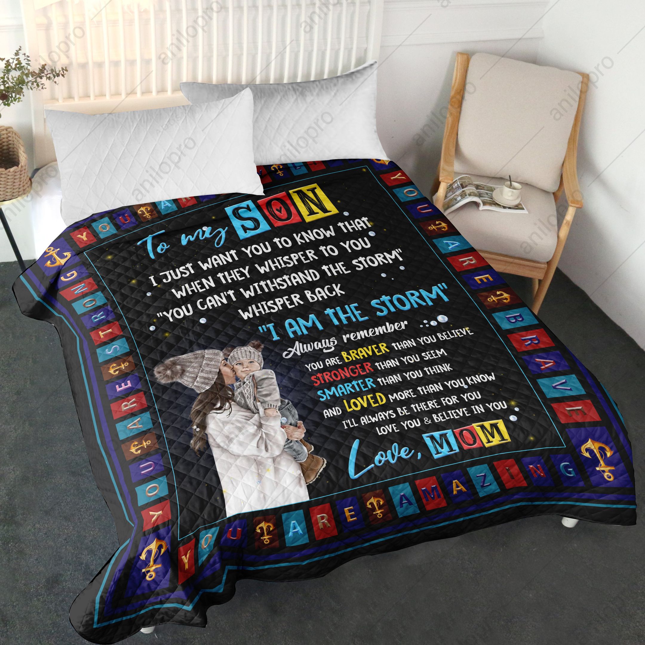 Mom To Son Love You And Believe In You Quilt Blanket DHC040120106TD