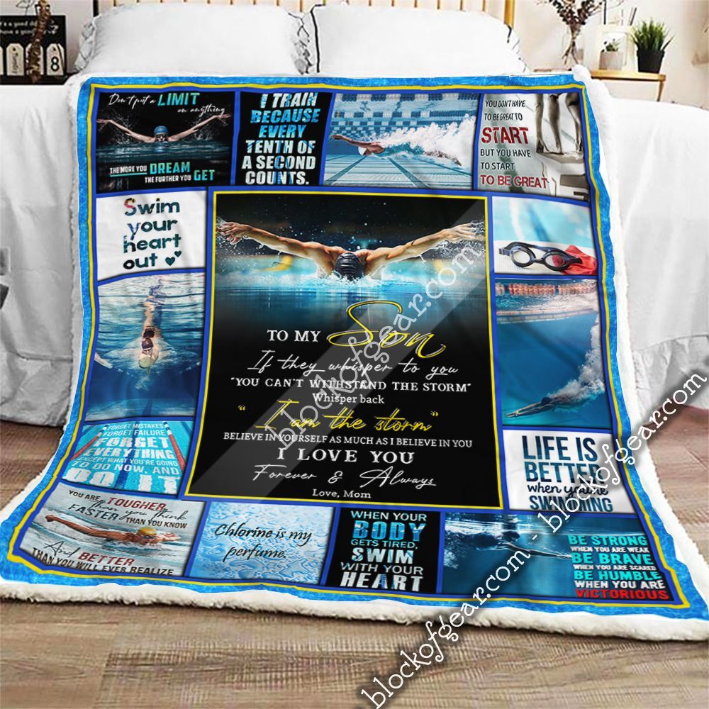 Mom To Son Swimming I Love You Sherpa Fleece Blanket