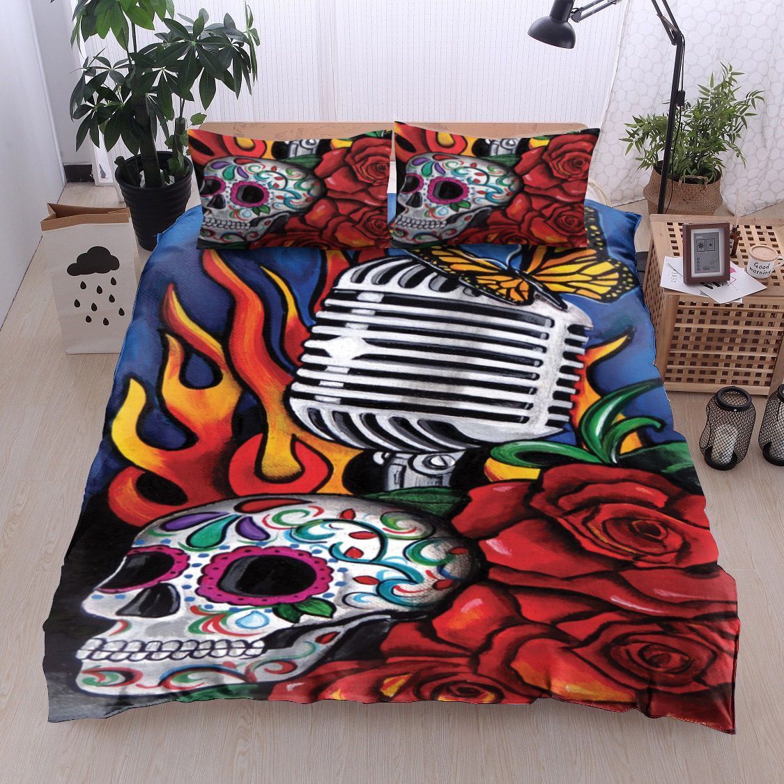 Monarch Music Butterfly Skull And Rose Bedding Set