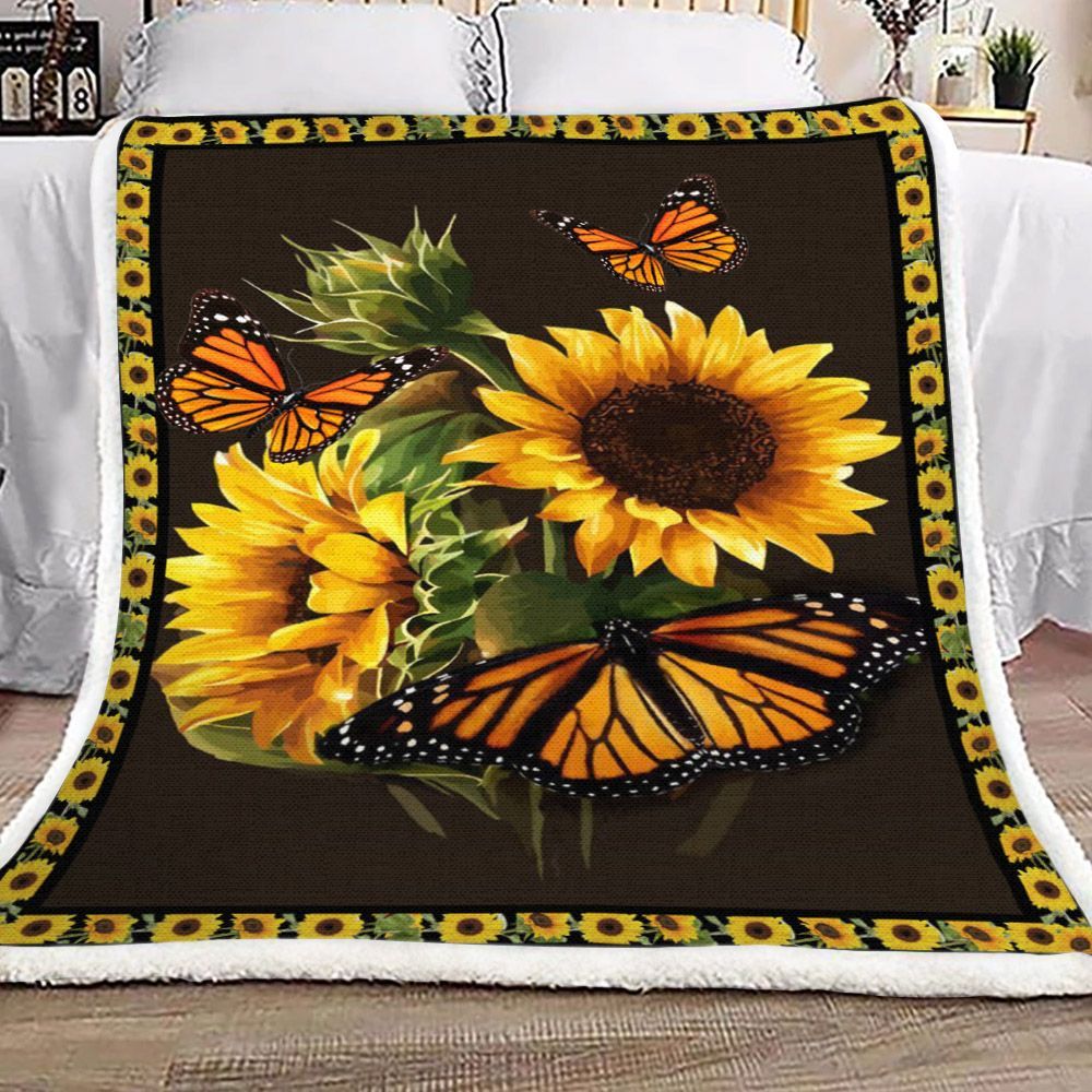 Monarch Sunflower Sherpa Fleece Blanket