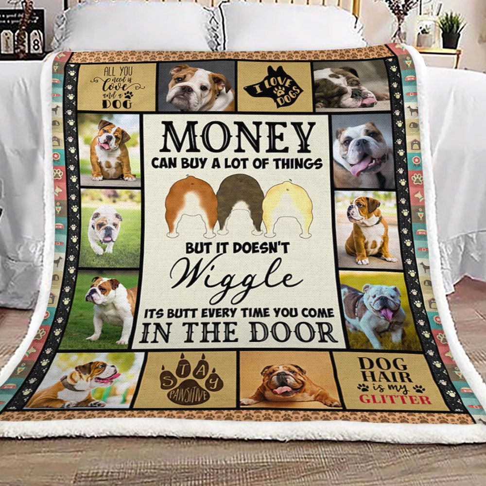 Money Can Buy A Lot Of Things Bulldog Sherpa Fleece Blanket