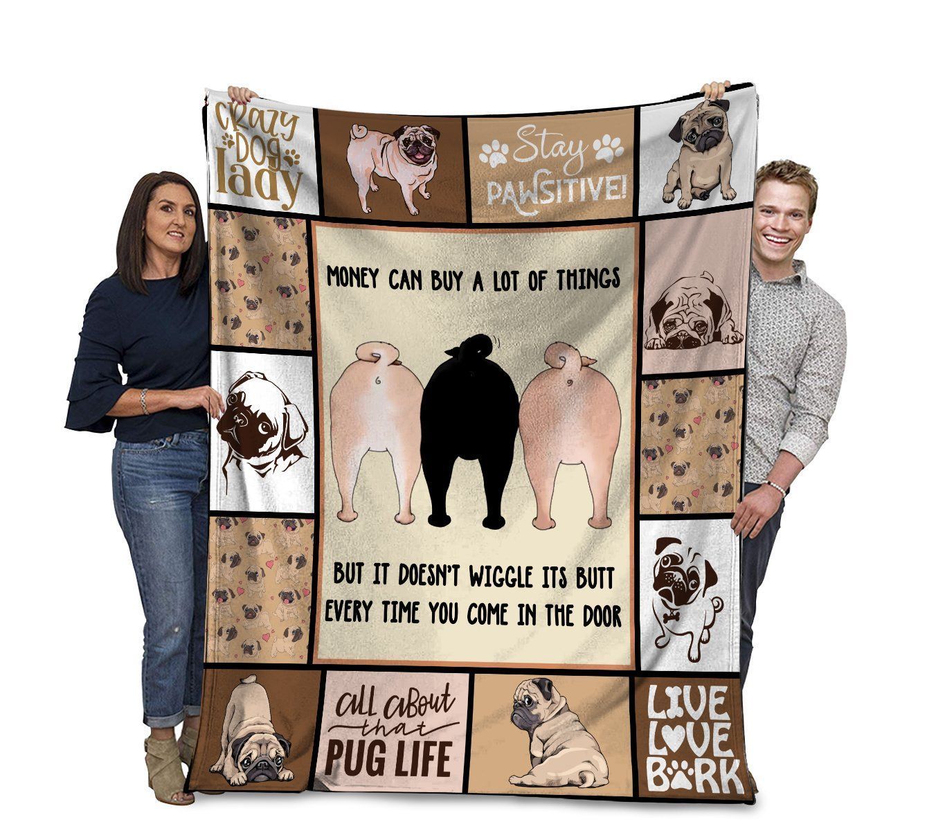 Money Can Buy A Lot Of Things Pug Dog Fleece Blanket