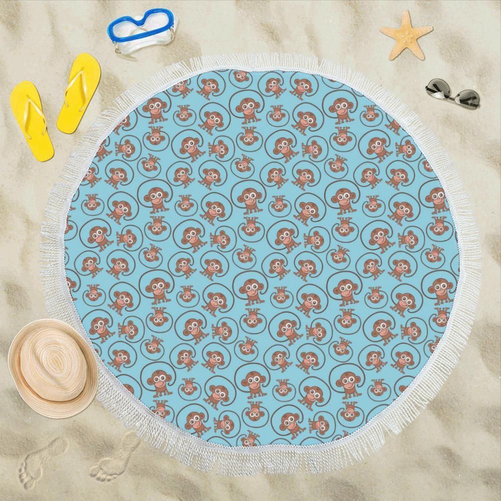 Monkey Cute Design Themed Print Round Beach Towel