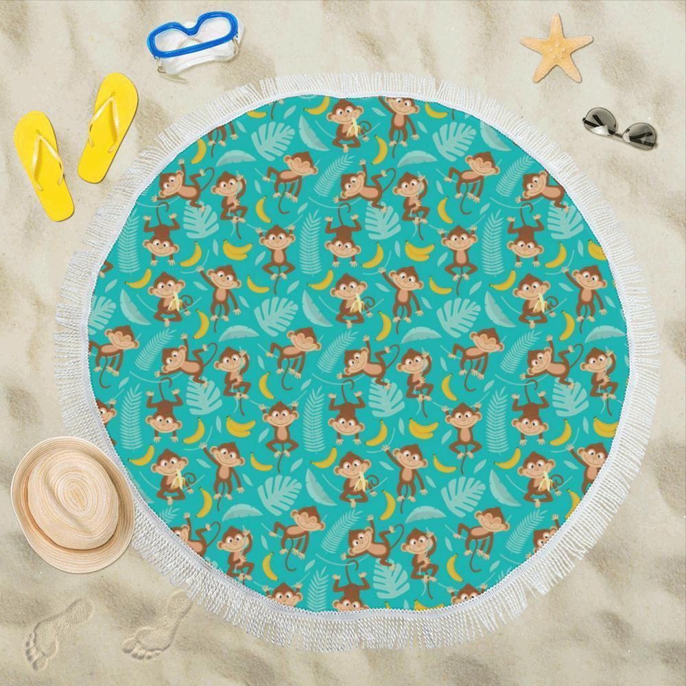 Monkey Happy Design Themed Printed Round Beach Towel