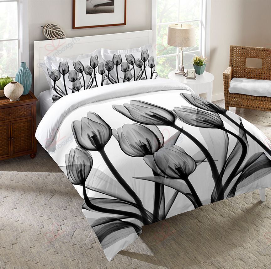 Monochromatic Black Tulips Bedding Set