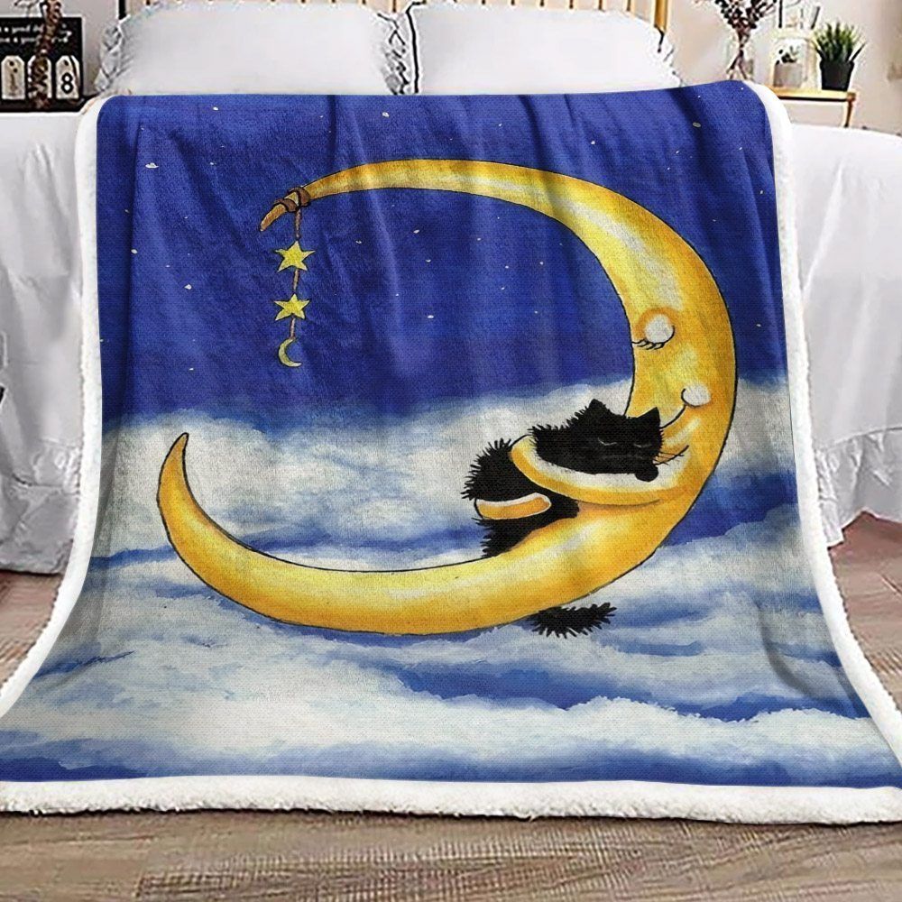 Moon And Cat Sherpa Fleece Blanket