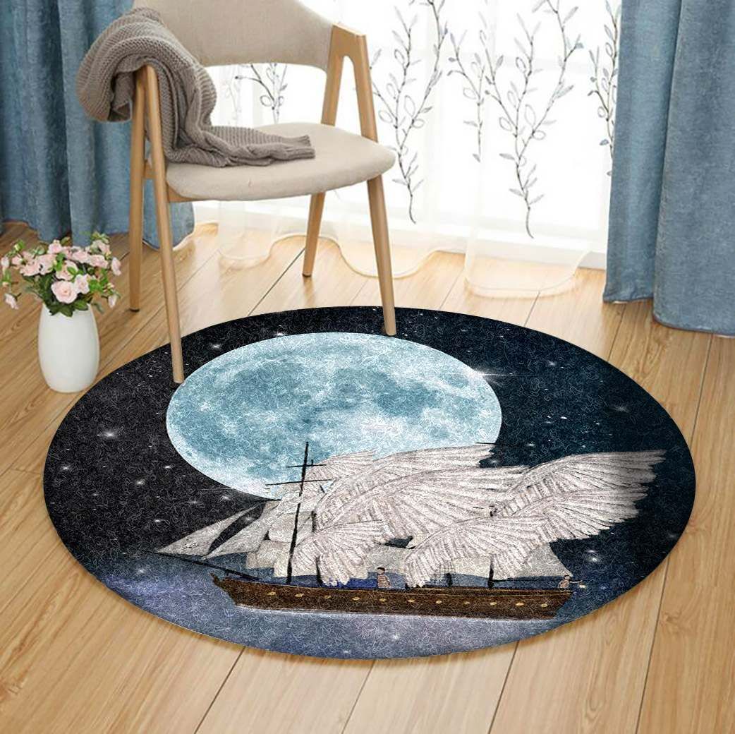 Moon And Ship Round Carpet