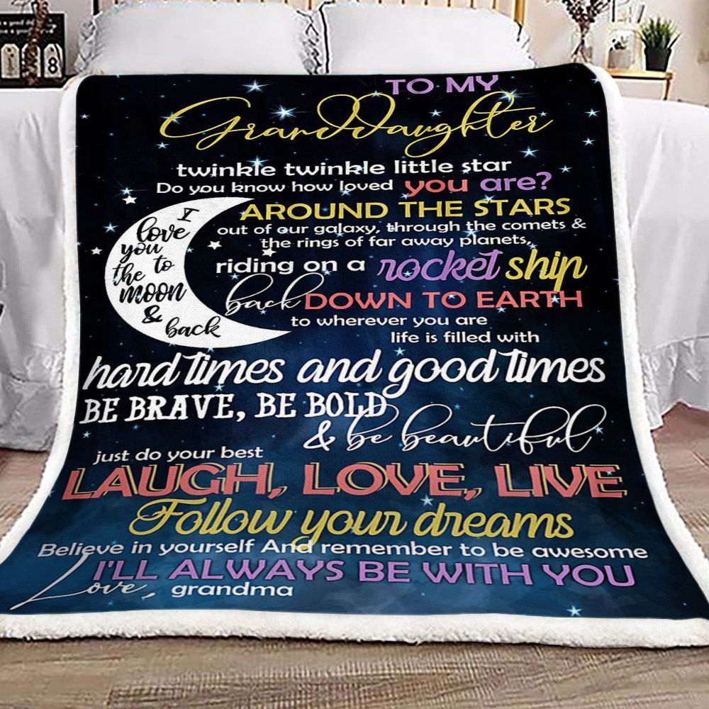 Moon And Stars To My Granddaughter Love Grandma Sherpa Fleece Blanket