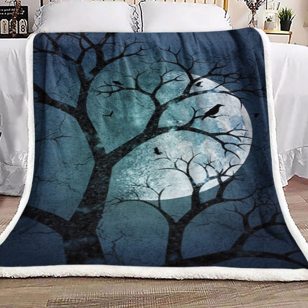 Moon Bird Tree Sherpa Fleece Blanket