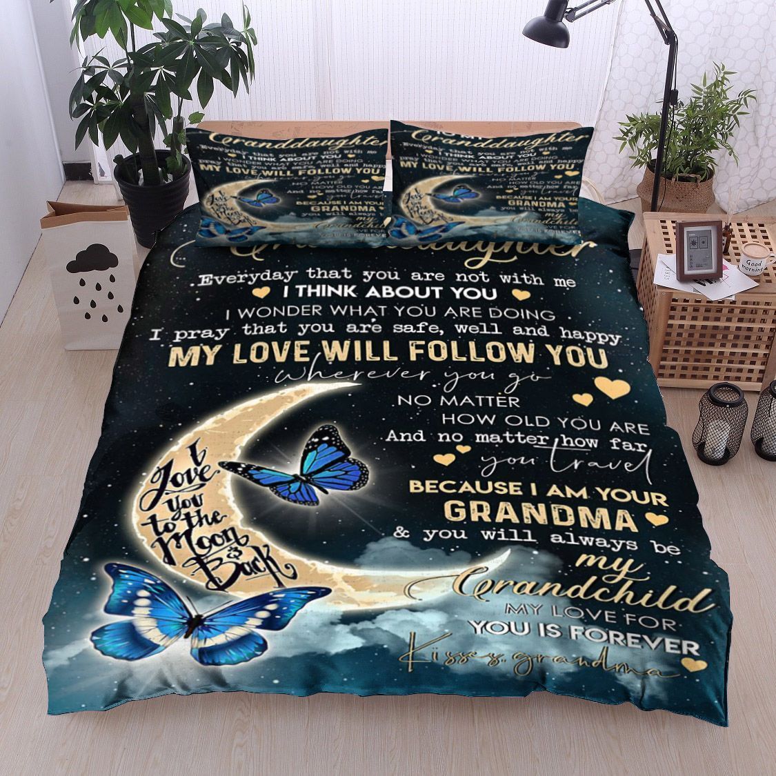 Moon Butterfly To My Granddaughter Kisses Grandma Bedding Set