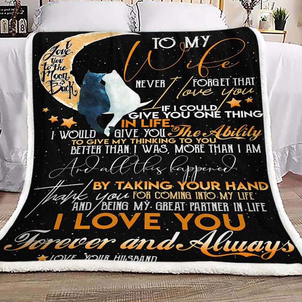 Moon Cat To My Wife Sherpa Fleece Blanket