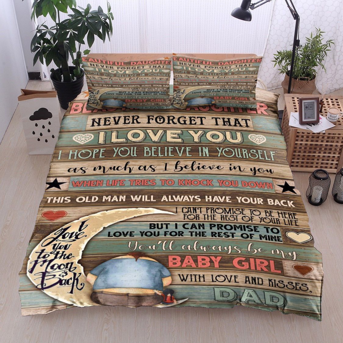 Moon Family To My Beautiful Daughter Kisses Dad Bedding Set