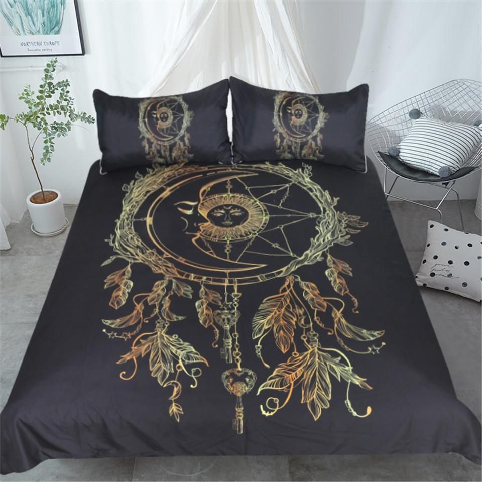 Moon Gold Mandala Dreamcatcher Bedding Set