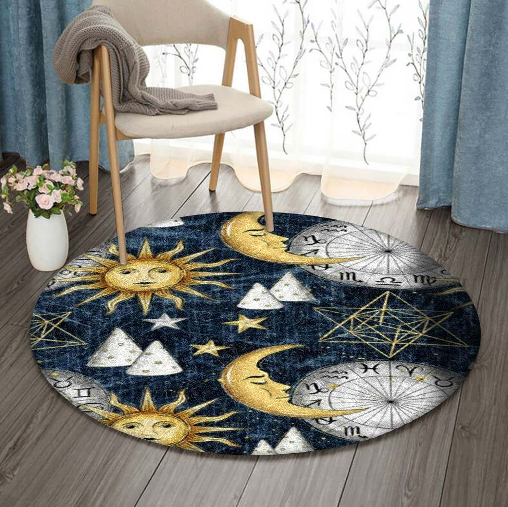 Moon Phase Lunar Horoscope Round Carpet