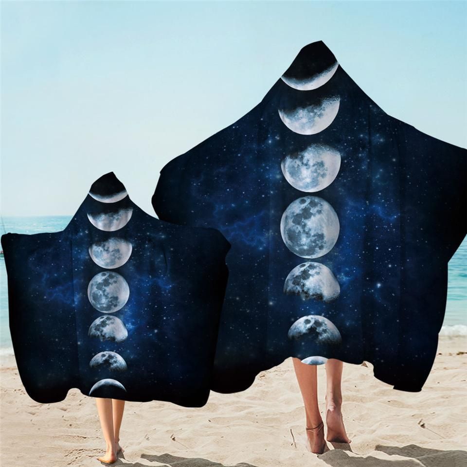 Moon Phases Space Printed Hooded Towel