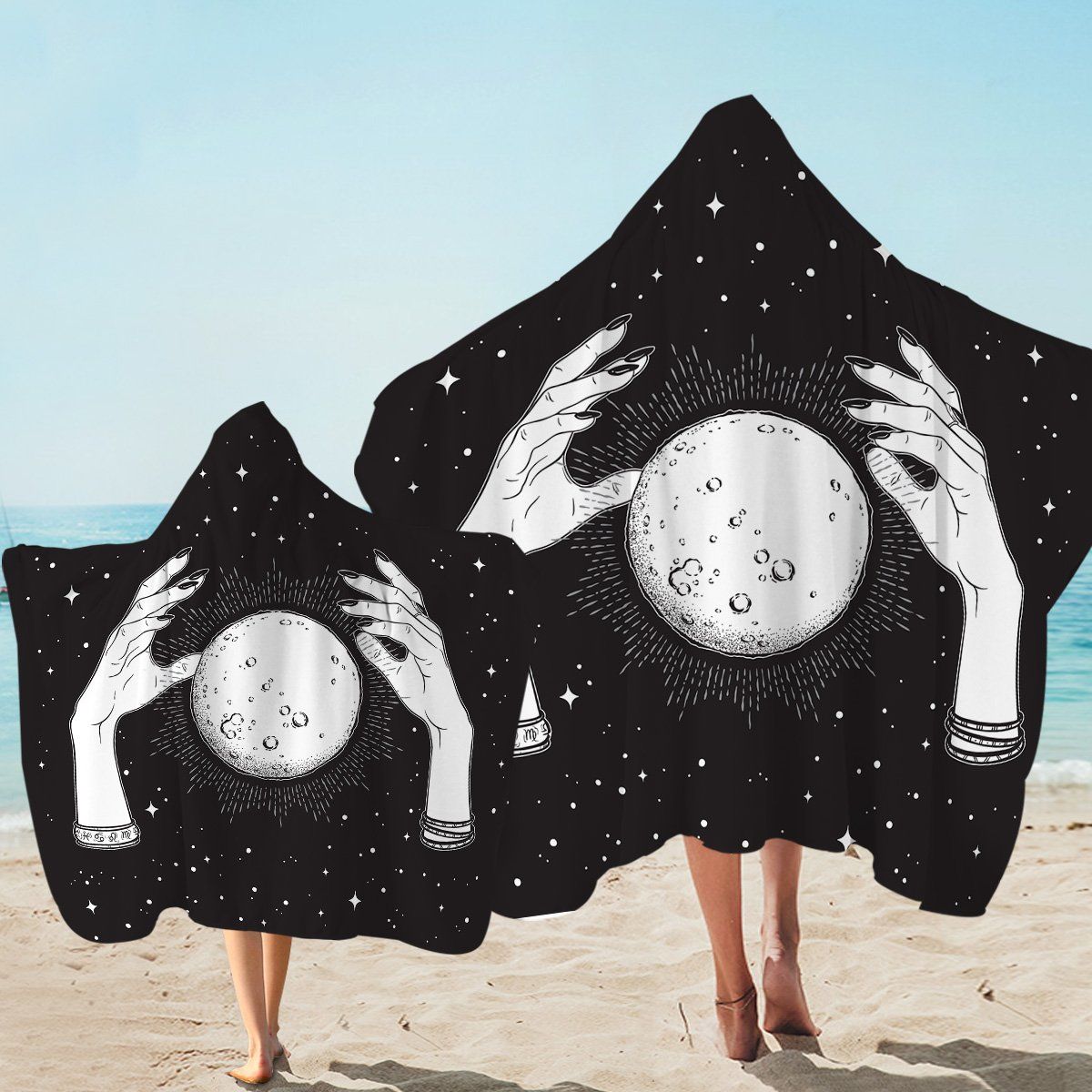 Moon Prophet Black And White Art Printed Hooded Towel