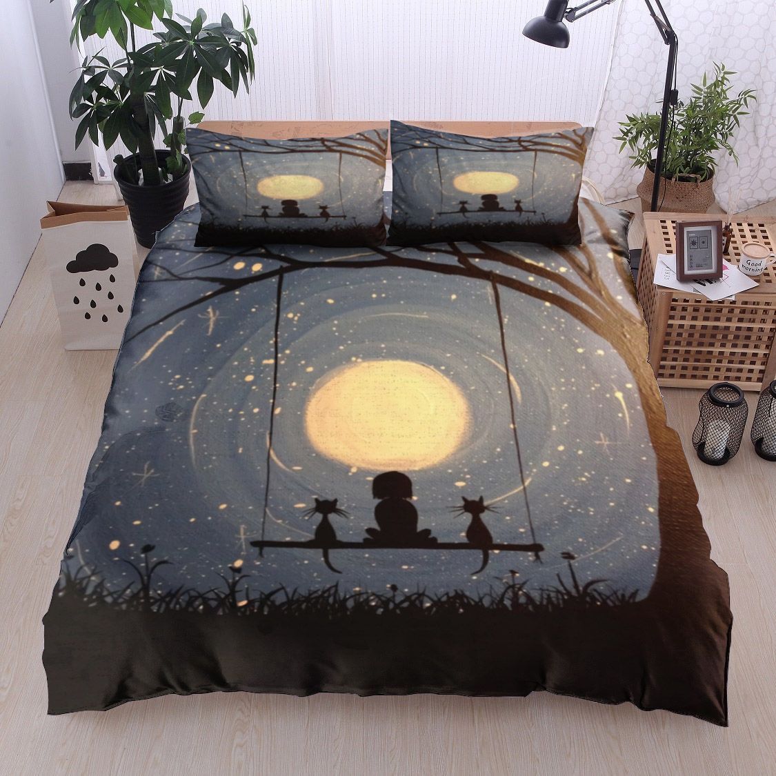 Moon Tree Cat Swing Bedding Set