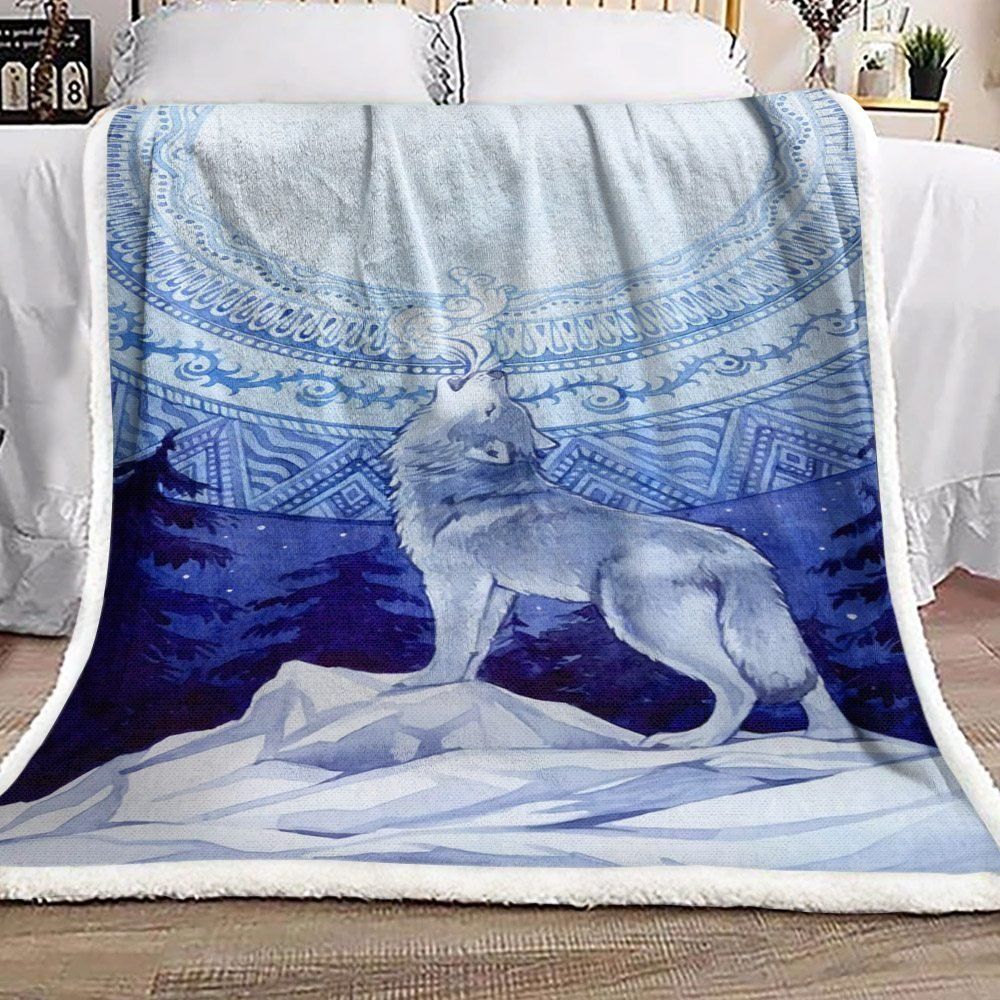 Moon Wolf Sherpa Fleece Blanket