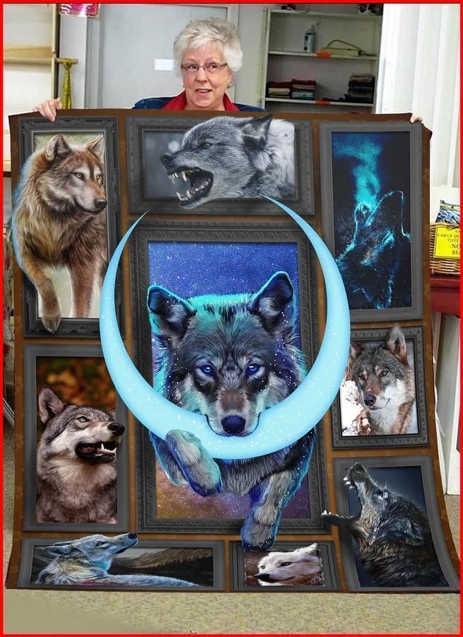 Moon Wolf Sherpa Fleece Blanket