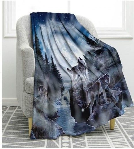 Moon Wolf Sherpa Fleece Blanket