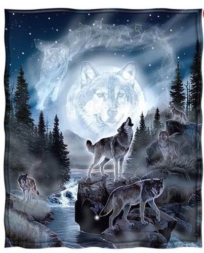 Moon Wolf Sherpa Fleece Blanket