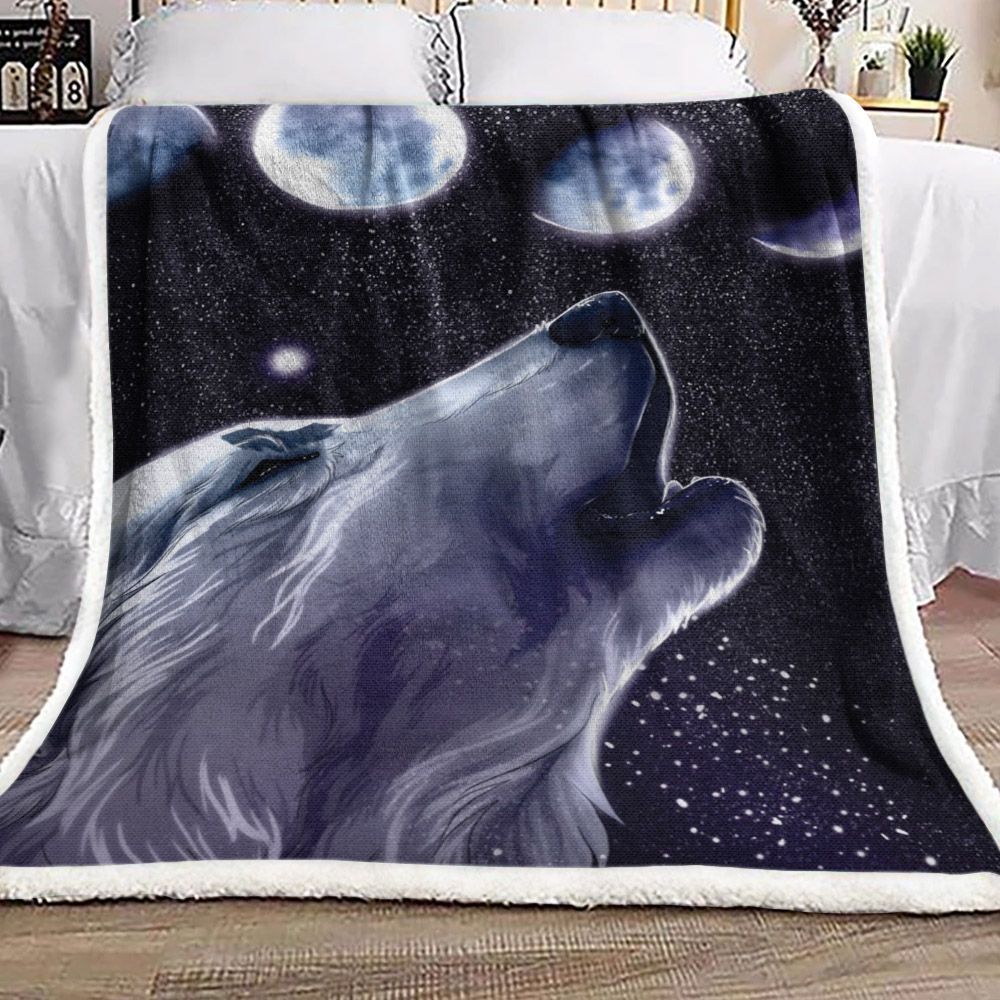 Moon Wolf Sherpa Fleece Blanket
