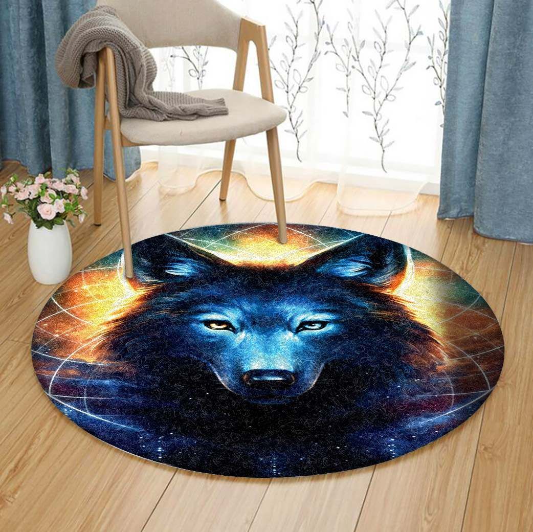 Moon Wolf Galaxy Background Round Carpet