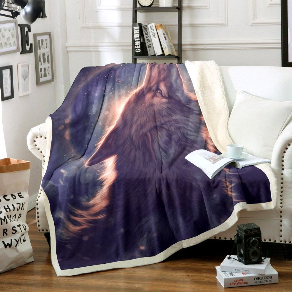 Moon Wolf Sherpa Fleece Blanket