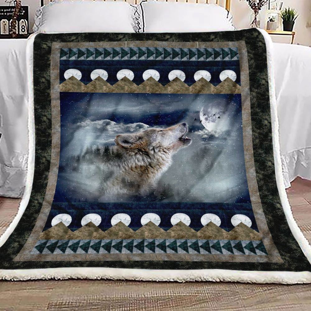 Moon Wolf Fleece Blanket