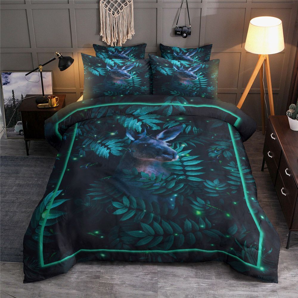 Moonlight Mood Beautiful Butterfly And The Kangaroo Behind Leaves Bedding Set