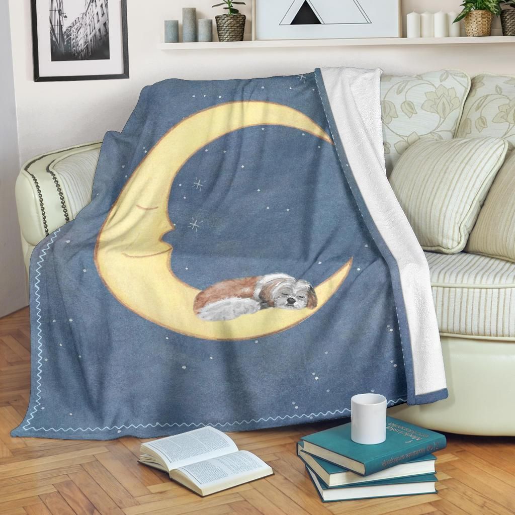 Moonlight Shih Tzu Dog Sherpa Fleece Blanket