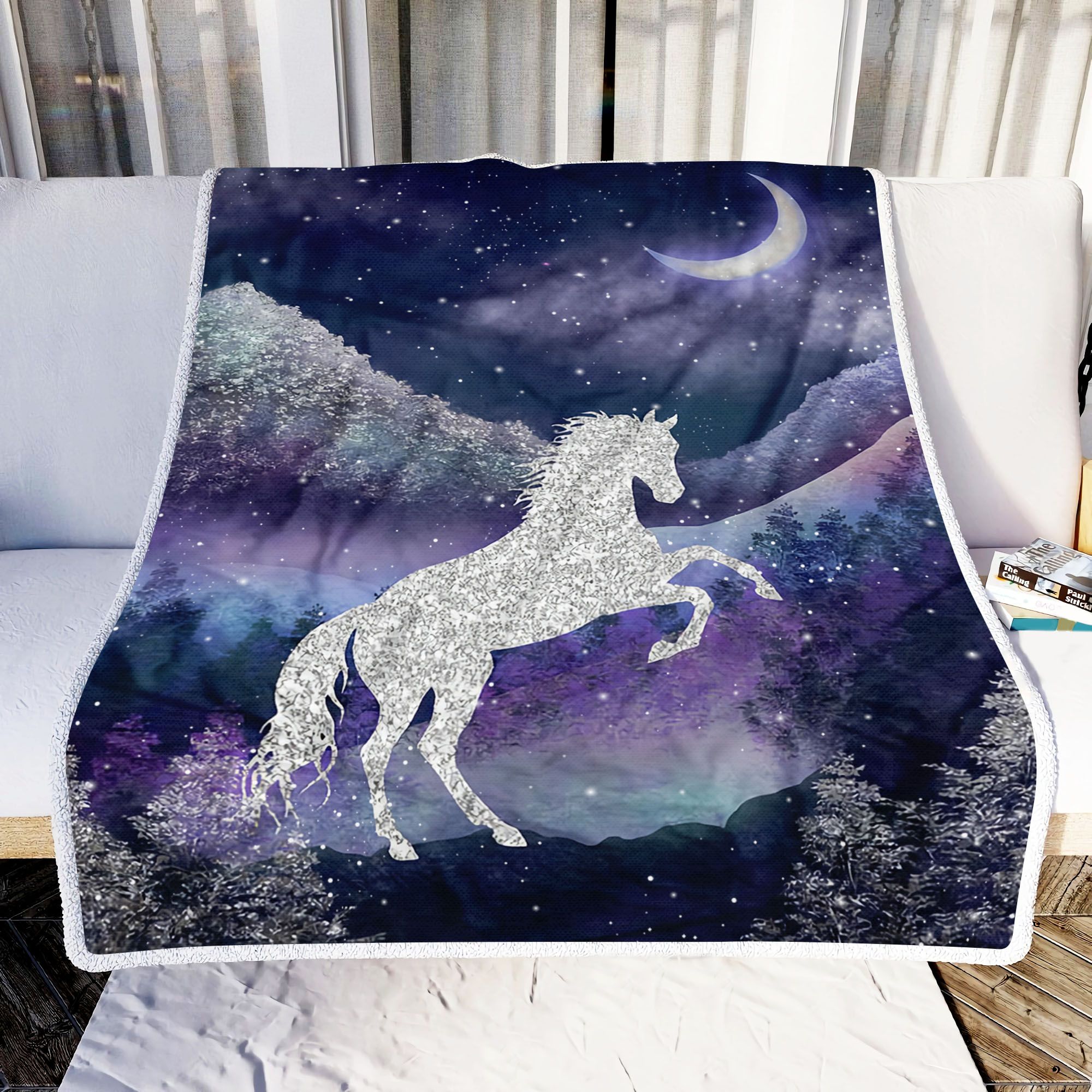 Moonlight Wild Horse Fleece Blanket