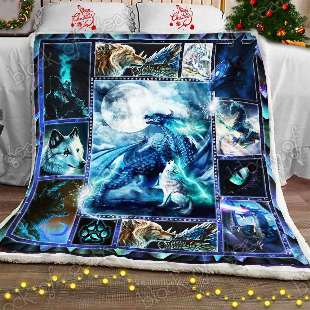 Moonsong Dragon Wolf Sherpa Fleece Blanket