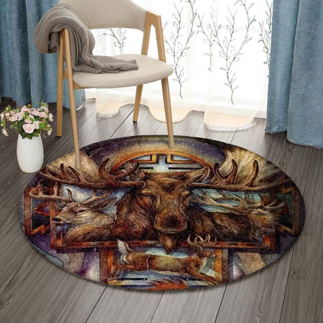 Moose And Deer Round Carpet