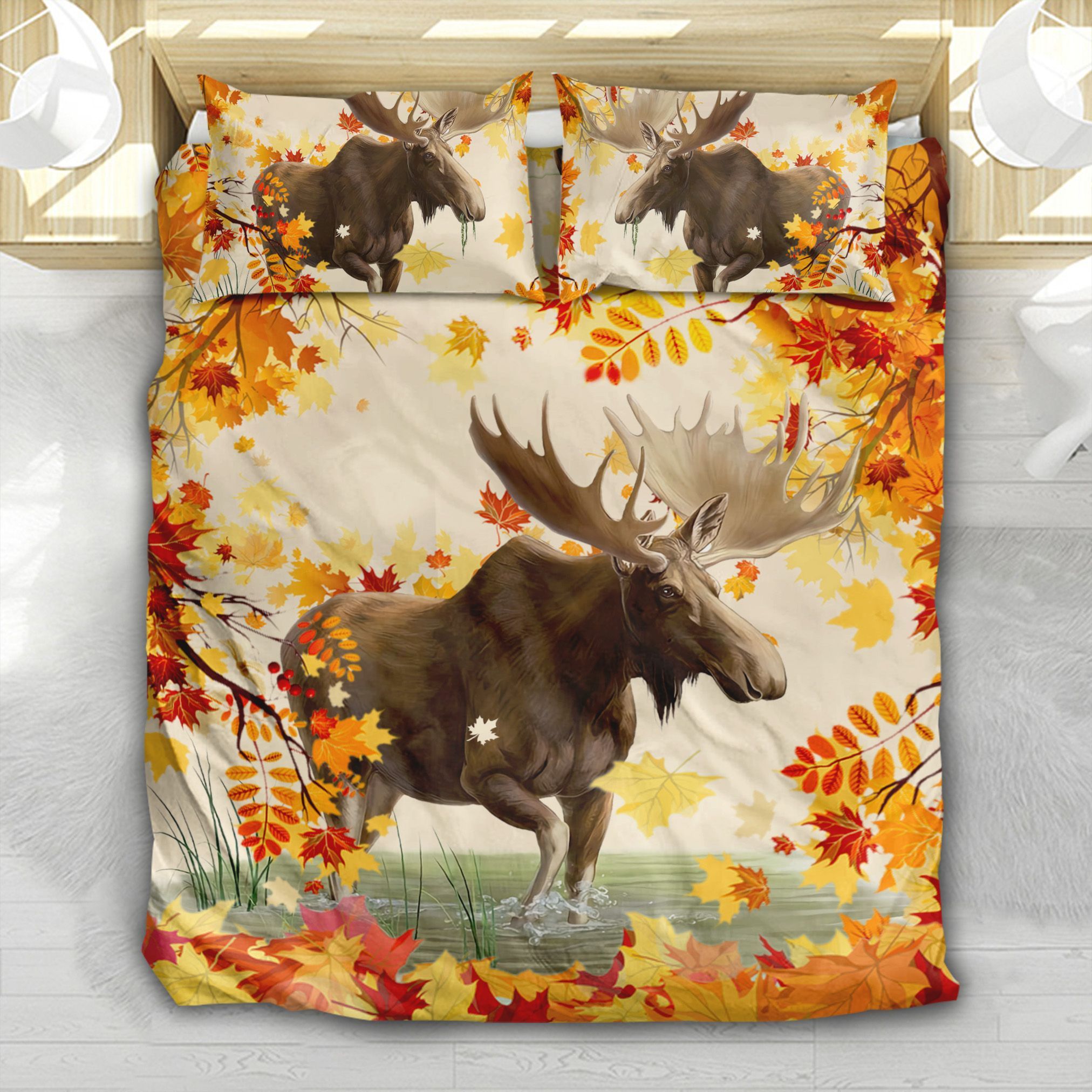 Moose And Maple Leaf Bedding Set