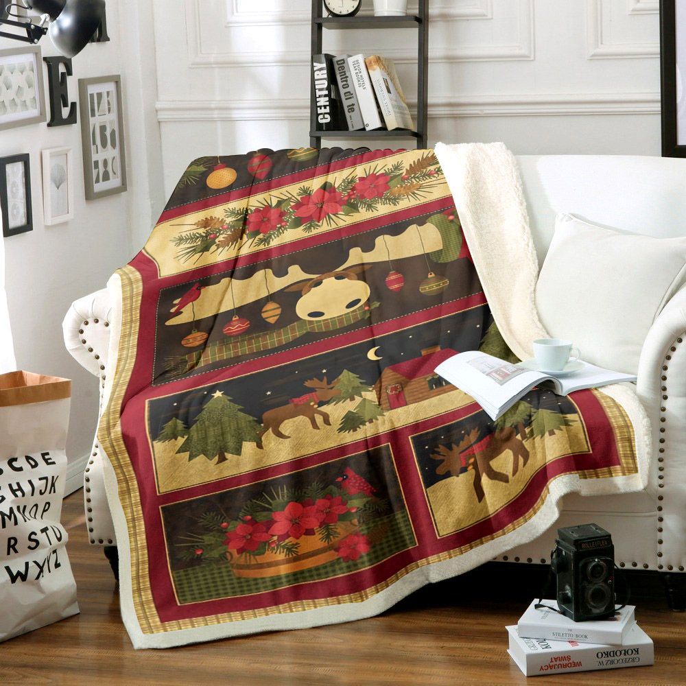 Moose Christmas Sherpa Fleece Blanket