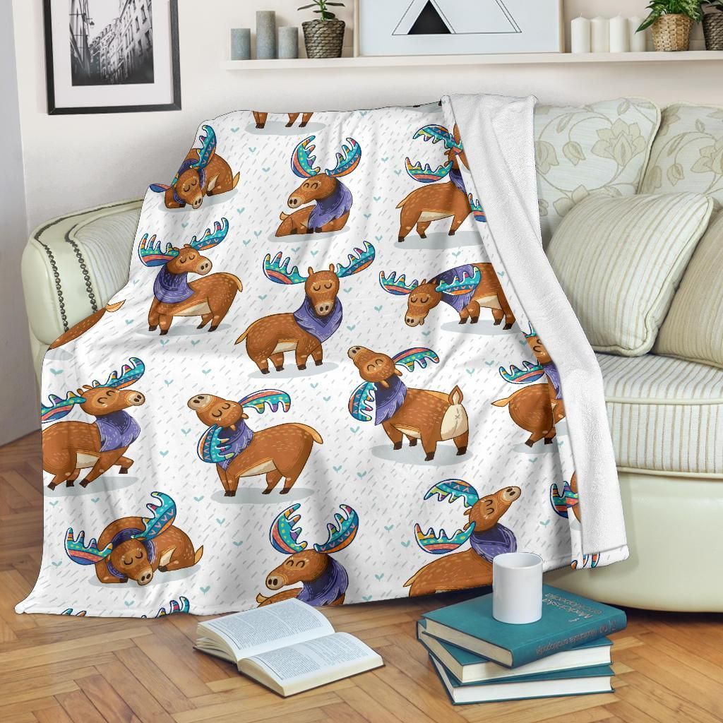 Moose Cute Pattern Sherpa Fleece Blanket