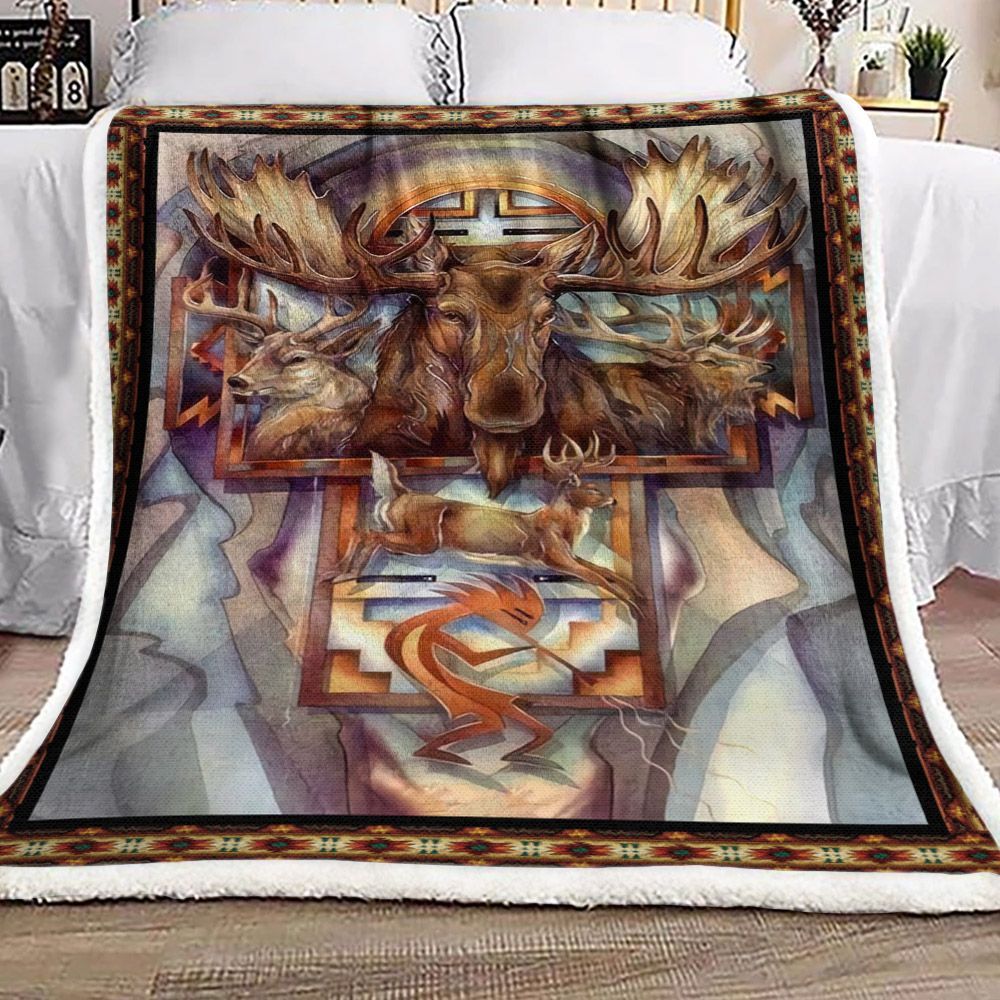 Moose Deer Native American Sherpa Fleece Blanket