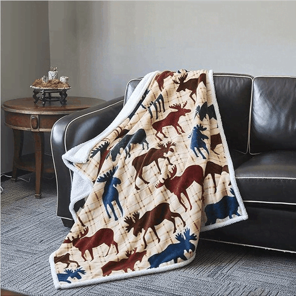 Moose Flannel Sherpa Fleece Blanket