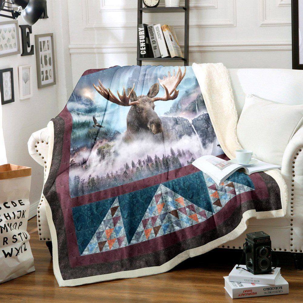 Moose Forest Sherpa Fleece Blanket