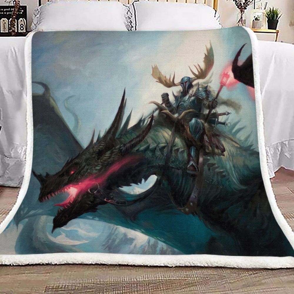 Moose Knight And Red Eyes Dragon Sherpa Fleece Blanket