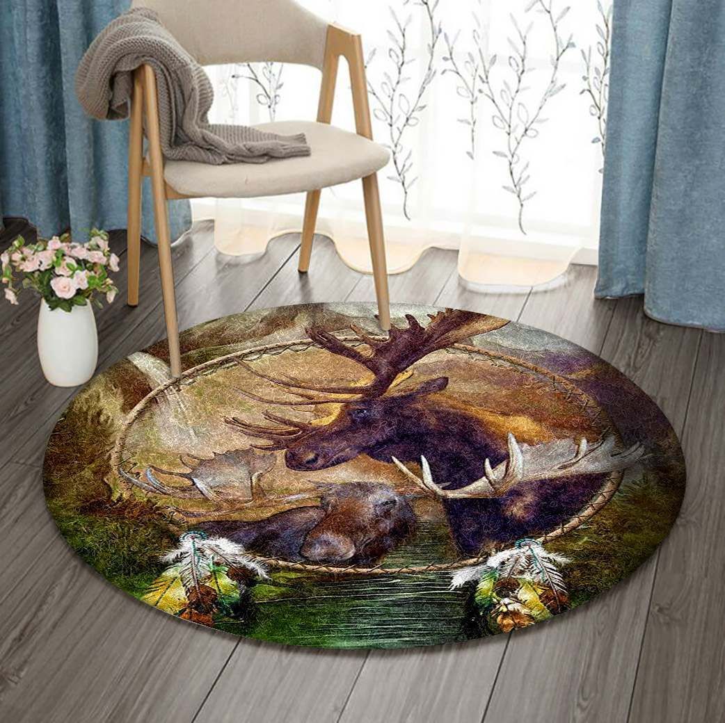 Moose Native American Round Carpet