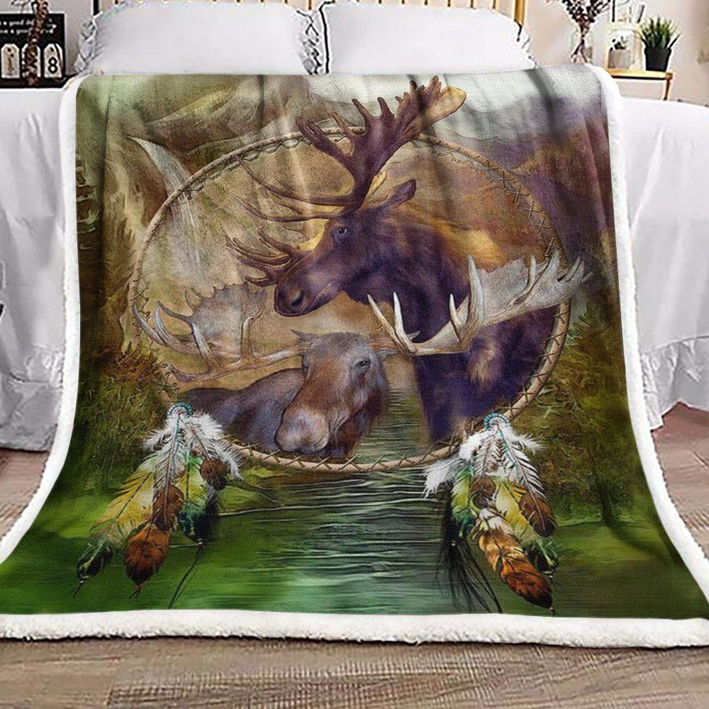 Moose Native American Sherpa Fleece Blanket