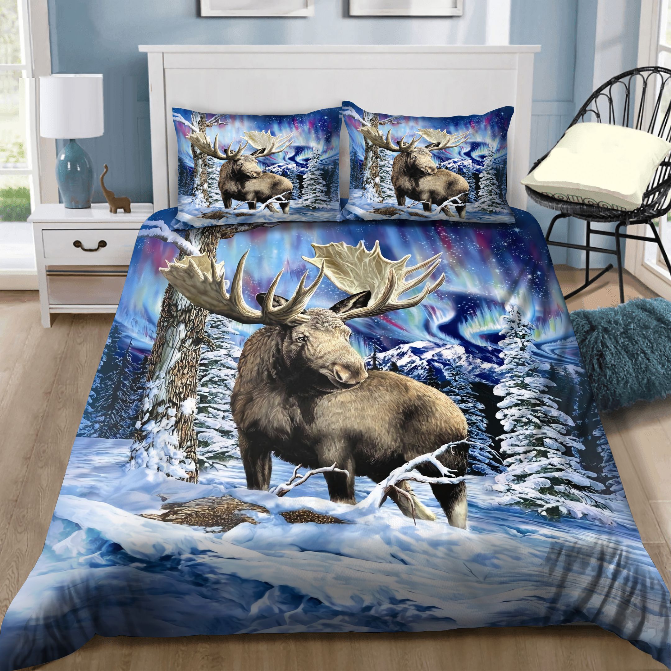 Moose Night Snow Bedding Set